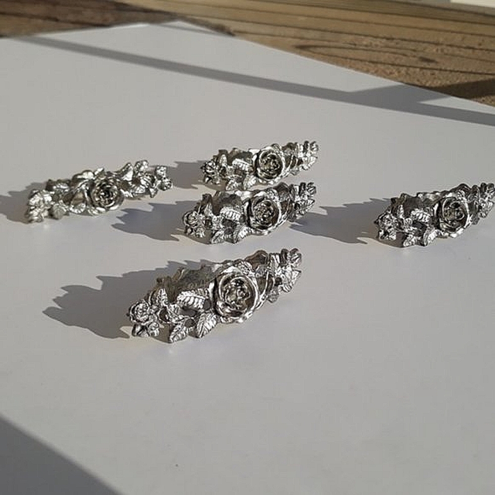 Metzke 1987 Victorian Roses Pewter Napkin Holders 5pc